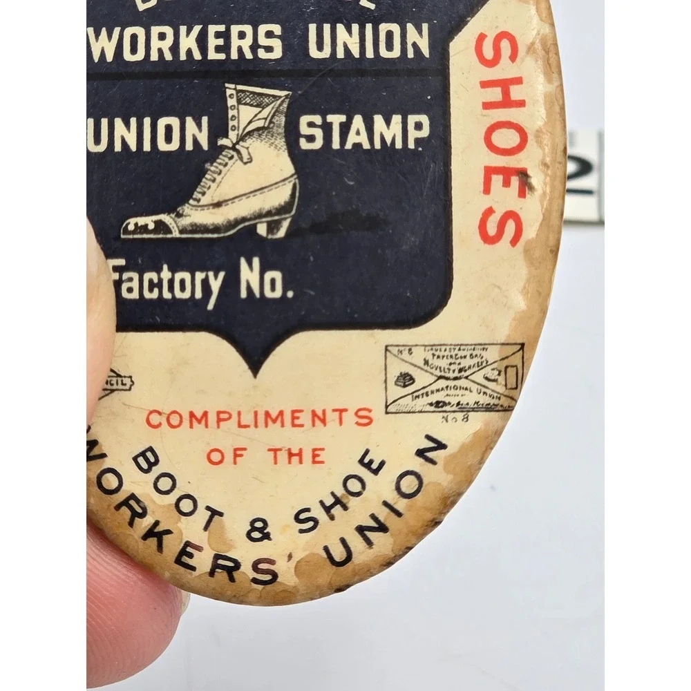 Boot & Shoe Workers Union Antique Celluloid Pocket Mirror Hidden Photo Good
